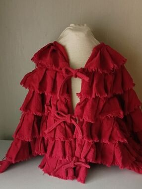 Wearable Art Red Ruffled Cape Or Poncho Similar To Red Carpet Styles Fire!